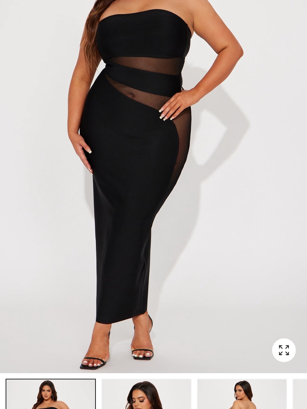 Fashion Nova Black Strapless Maxi Skirt with Sheer Panels